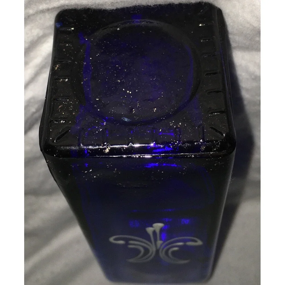 Vintage Bohemian HandPainted Blue/Gold Bottle No Topper